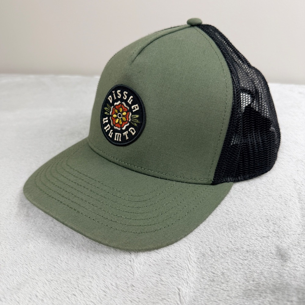 Vissla Unlimited Trucker Hat Mens Olive Green Black Mesh Snapback Surf Skate Cap